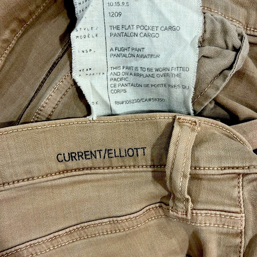 Current/Elliott Beige Stretch Flat Pocket Cargo pants Trousers